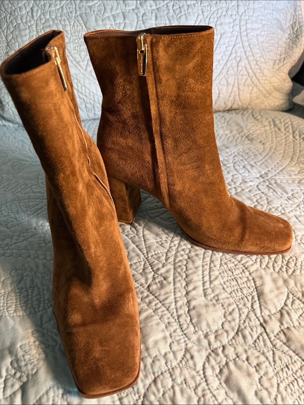 Gianvito Rossi Chestnut Suede Block Heel Ankle Boots